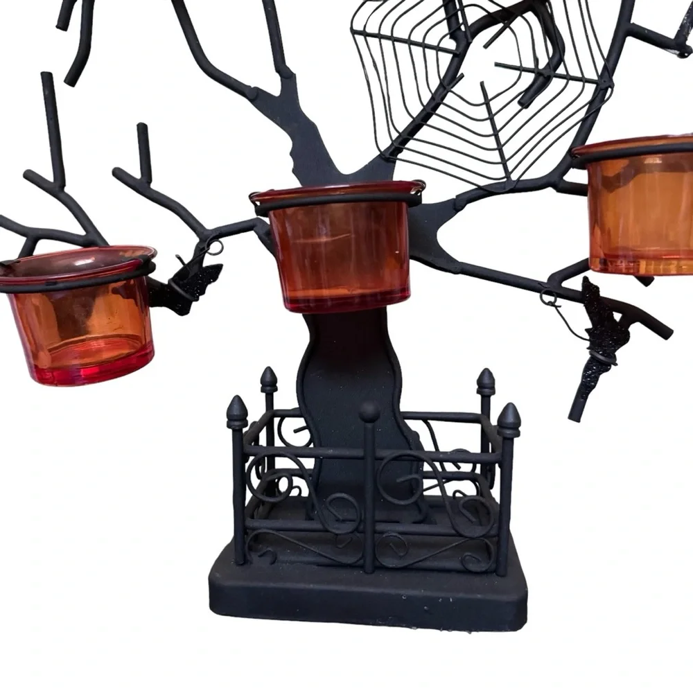 Pottery Barn Black Spooky Halloween Tree Candle Holder Luminary